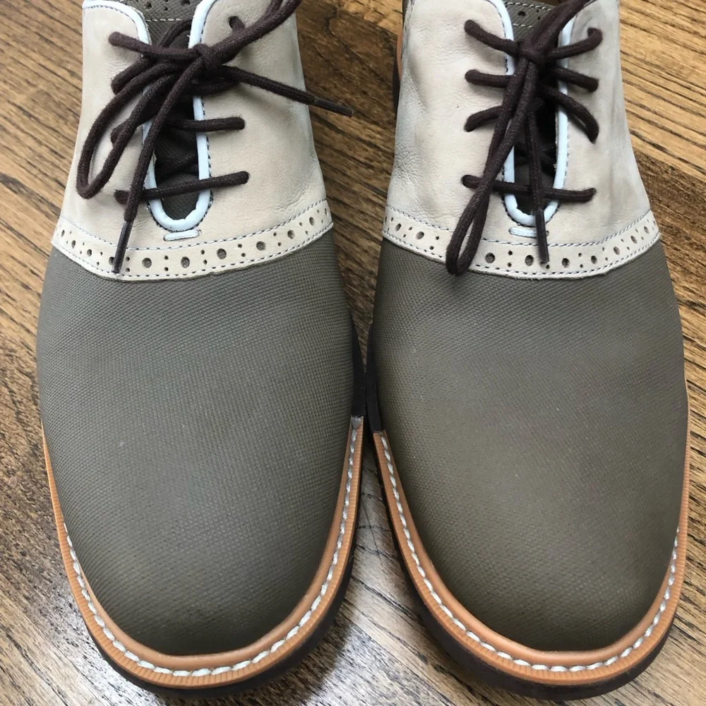 Cole Haan Two-Tone Olive and Light Gray Saddle Oxfords